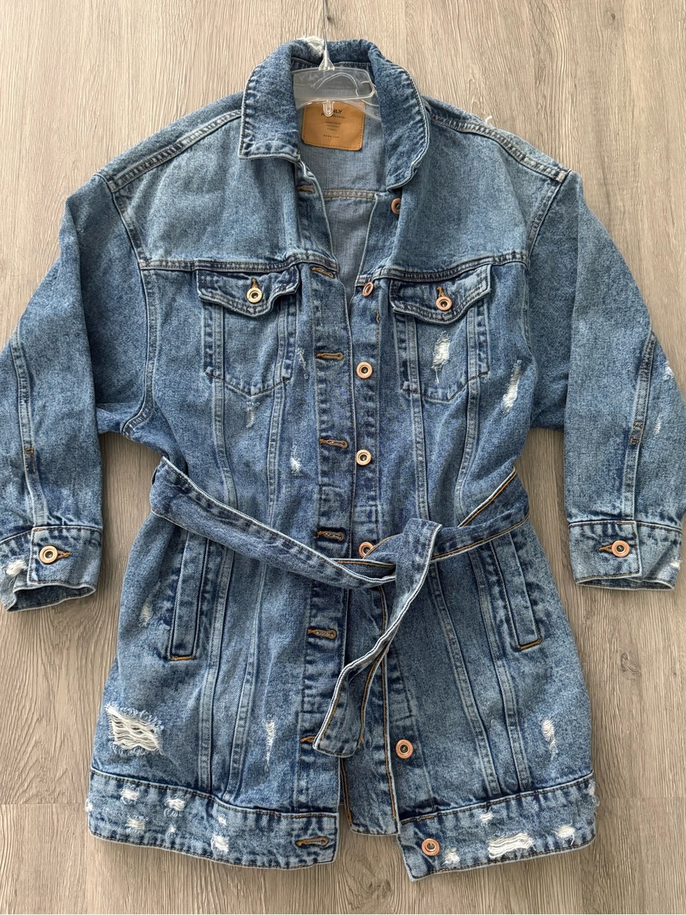 ONLY Light Blue Denim Jacket with Leather Logo Patch